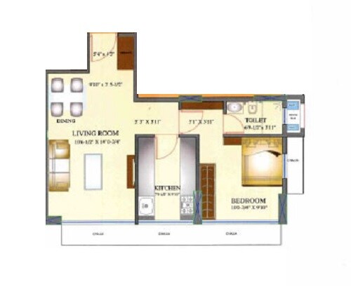 Floor plan of 1 BHK 450 Sq. Ft. Apartment in Aristo 1515 Moneco, Mumbai