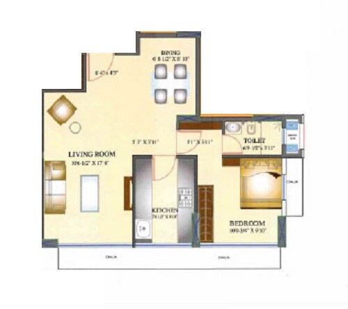 Floor plan of 1 BHK 530 Sq. Ft. Apartment in Aristo 1515 Moneco, Mumbai