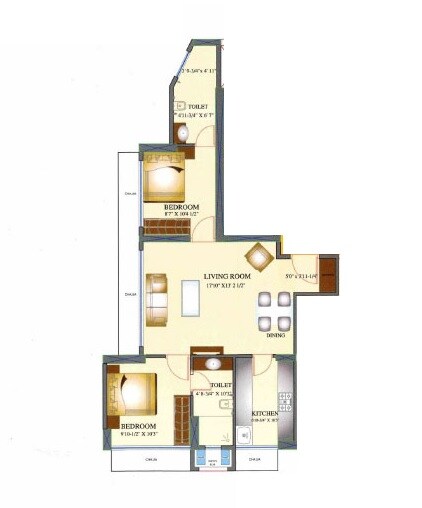 Floor plan of 2 BHK 635 Sq. Ft. Apartment in Aristo 1515 Moneco, Mumbai