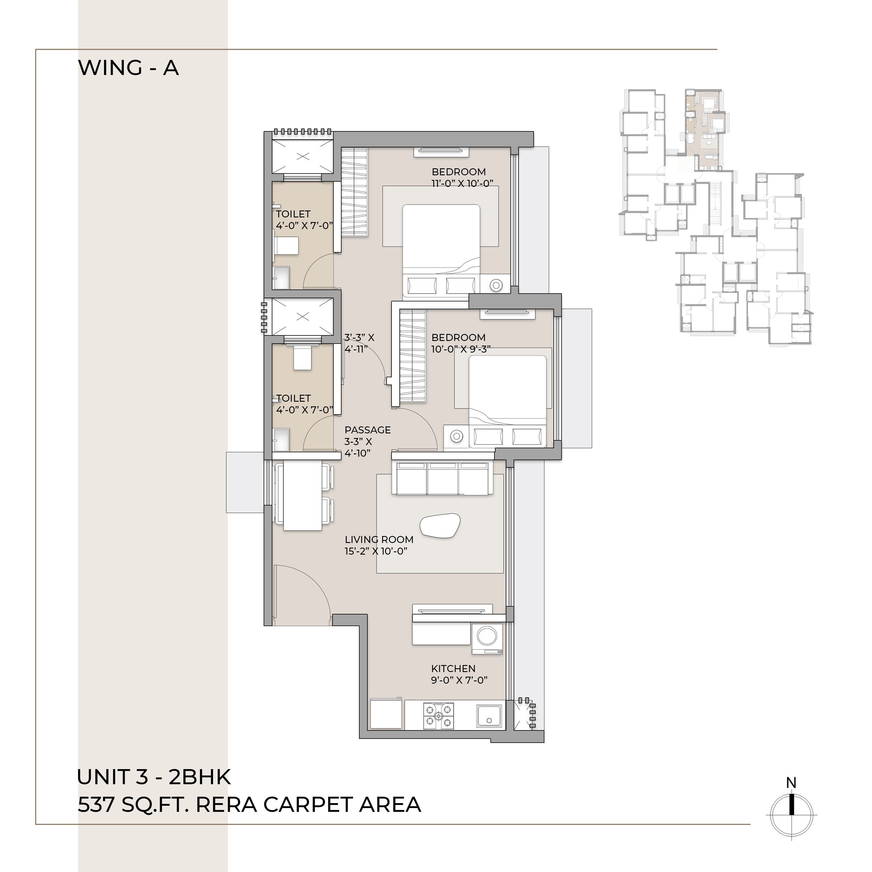 Floor plan of 2 BHK 537 Sq. Ft. Apartment in Arkade Aspire, Mumbai