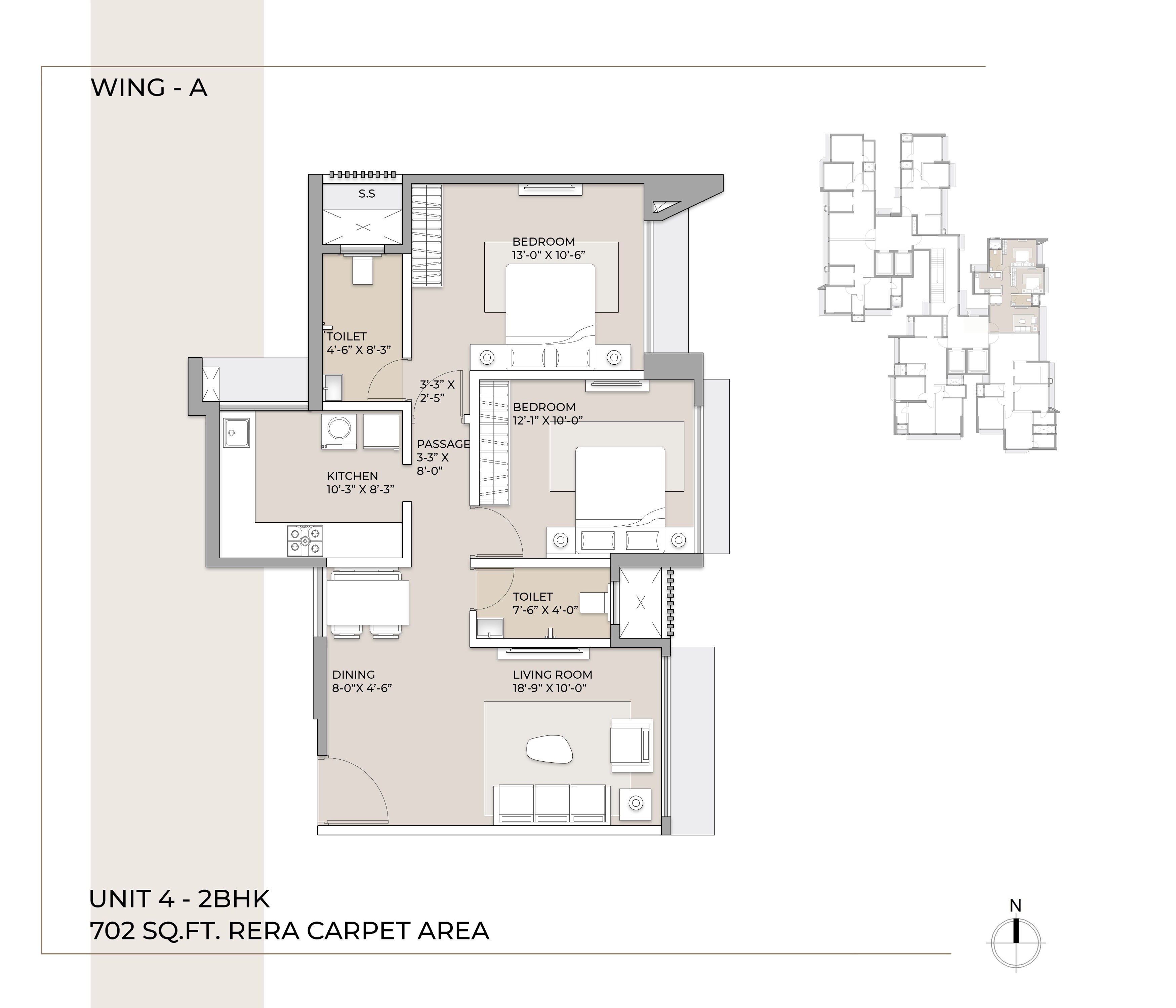 Floor plan of 2 BHK 702 Sq. Ft. Apartment in Arkade Aspire, Mumbai