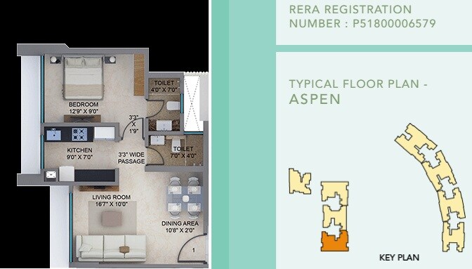 Floor plan of 1 BHK 460 Sq. Ft. Apartment in Arkade Codename Grand Finale, Mumbai
