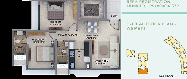Floor plan of 2 BHK 682 Sq. Ft. Apartment in Arkade Codename Grand Finale, Mumbai