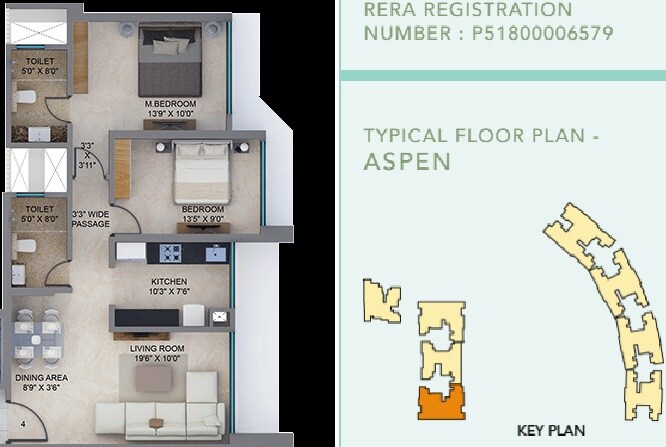 Floor plan of 2 BHK 723 Sq. Ft. Apartment in Arkade Codename Grand Finale, Mumbai
