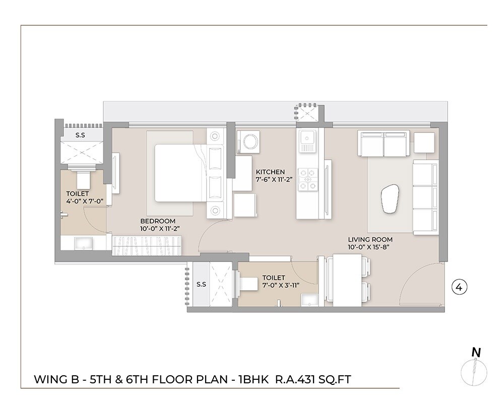 Floor plan of 1 BHK 431 Sq. Ft. Apartment in Arkade Crown, Mumbai