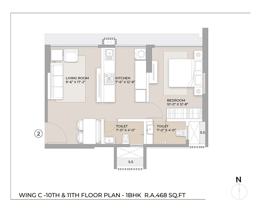 Floor plan of 1 BHK 468 Sq. Ft. Apartment in Arkade Crown, Mumbai