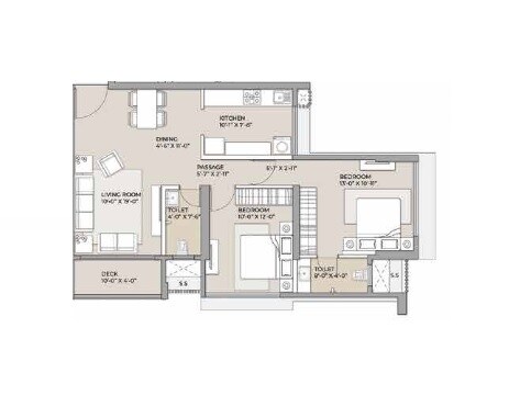 Floor plan of 2 BHK 657 Sq. Ft. Apartment in Arkade Crown, Mumbai