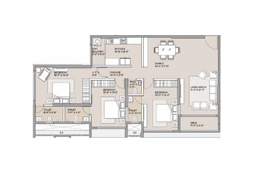 Floor plan of 3 BHK 1064 Sq. Ft. Apartment in Arkade Crown, Mumbai