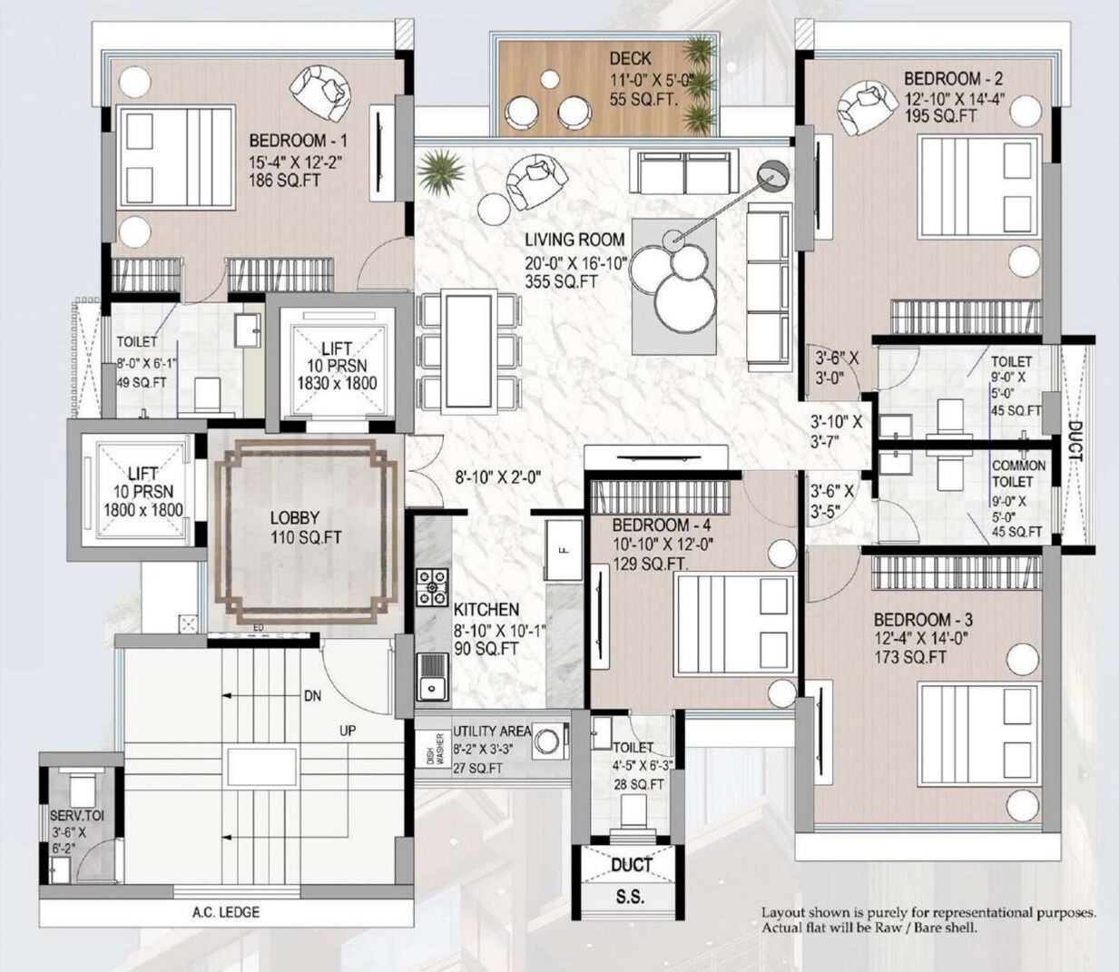 Floor plan of 4 BHK Apartment - 1461 sq. ft. in Arkade Darshan, Mumbai