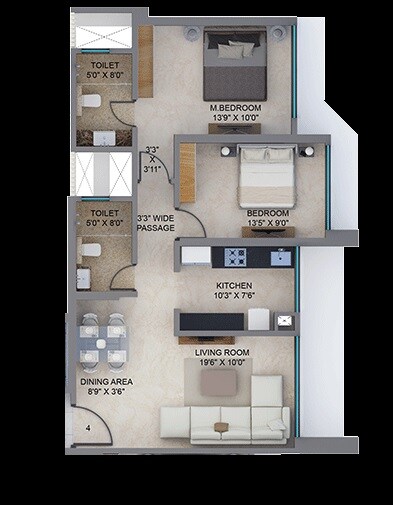 Floor plan of 2 BHK 538 Sq. Ft. Apartment in Arkade Earth, Mumbai