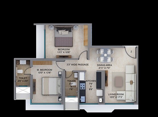 2 BHK 656 Sq. Ft. Apartment