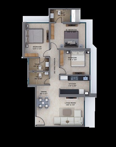 Floor plan of 3 BHK 1115 Sq. Ft. Apartment in Arkade Earth, Mumbai