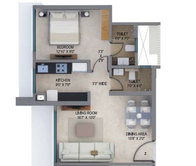 1 BHK 466 Sq. Ft. Apartment