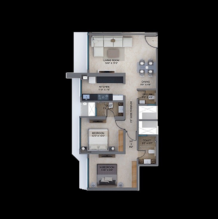 Floor plan of 2 BHK 780 Sq. Ft. Apartment in Arkade Earth Daffodil, Mumbai