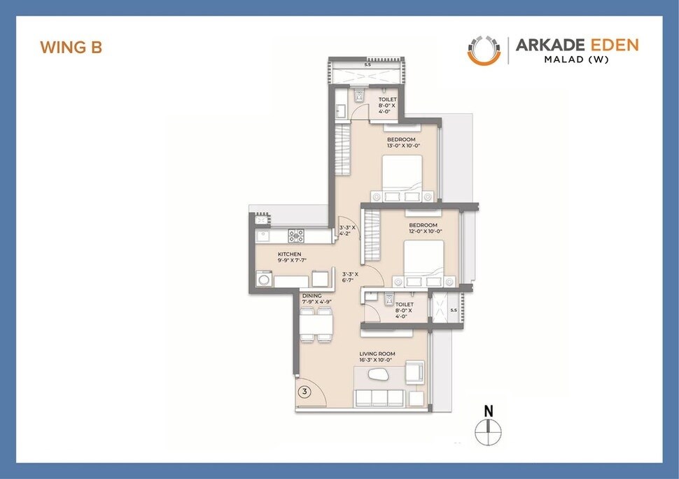Floor plan of 2 BHK 660 Sq. Ft. Apartment in Arkade Eden, Mumbai