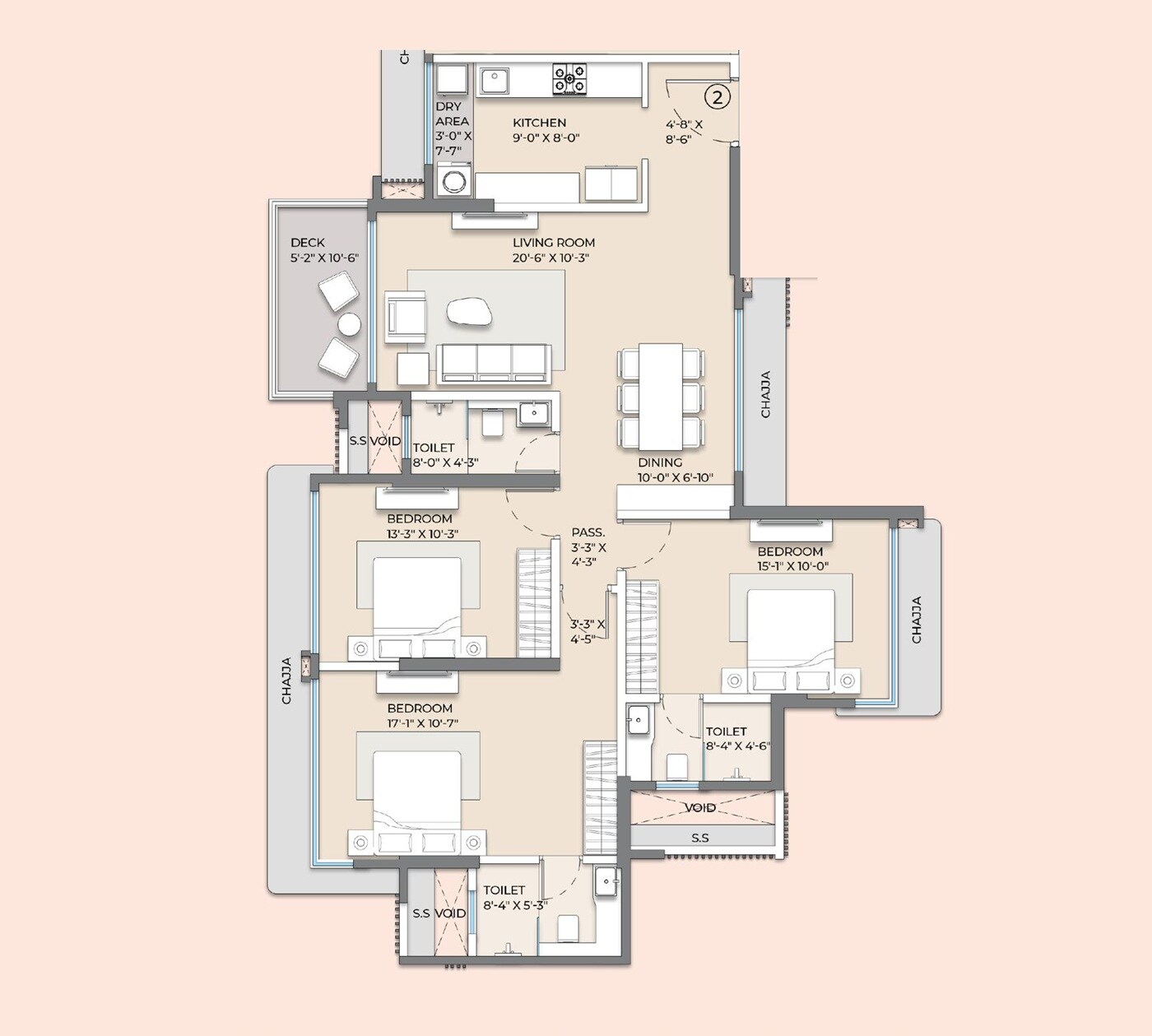 3 BHK 1141 Sq. Ft. Apartment