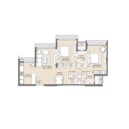 Floor plan of 2 BHK Apartment - 699 sq. ft. in Arkade Pearl, Mumbai