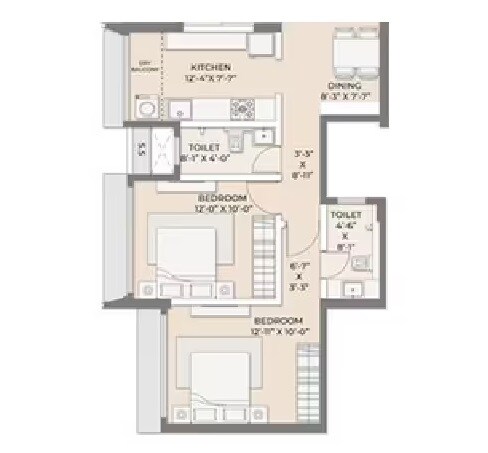 Floor plan of 2 BHK Apartment - 839 sq. ft. in Arkade Pearl, Mumbai