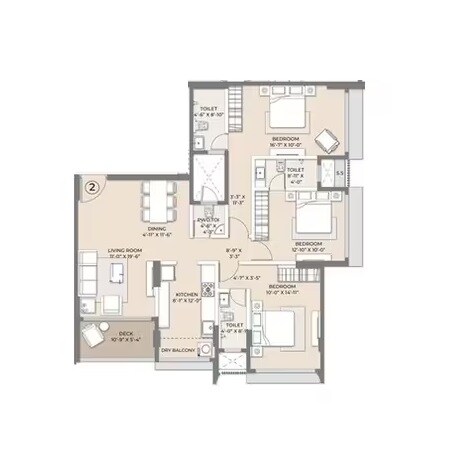 Floor plan of 3 BHK Apartment - 1126 sq. ft. in Arkade Pearl, Mumbai