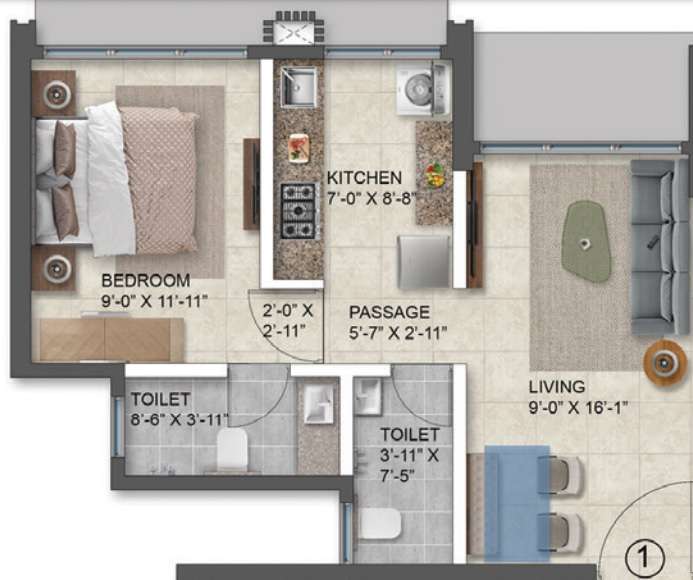 1 BHK 410 Sq. Ft. Apartment in Arkade Prime