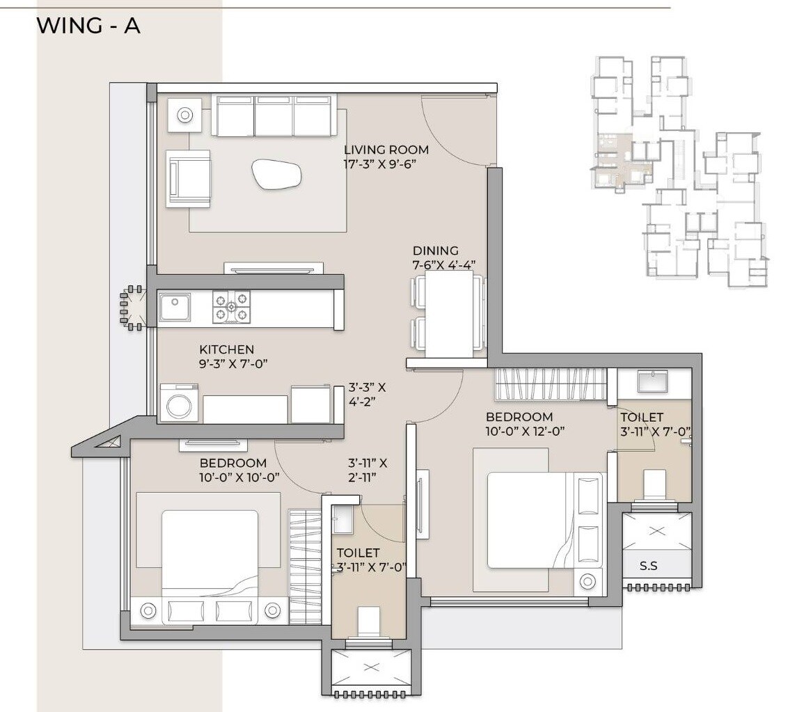 Floor plan of 2 BHK 589 Sq. Ft. Apartment in Arkade Prime, Mumbai