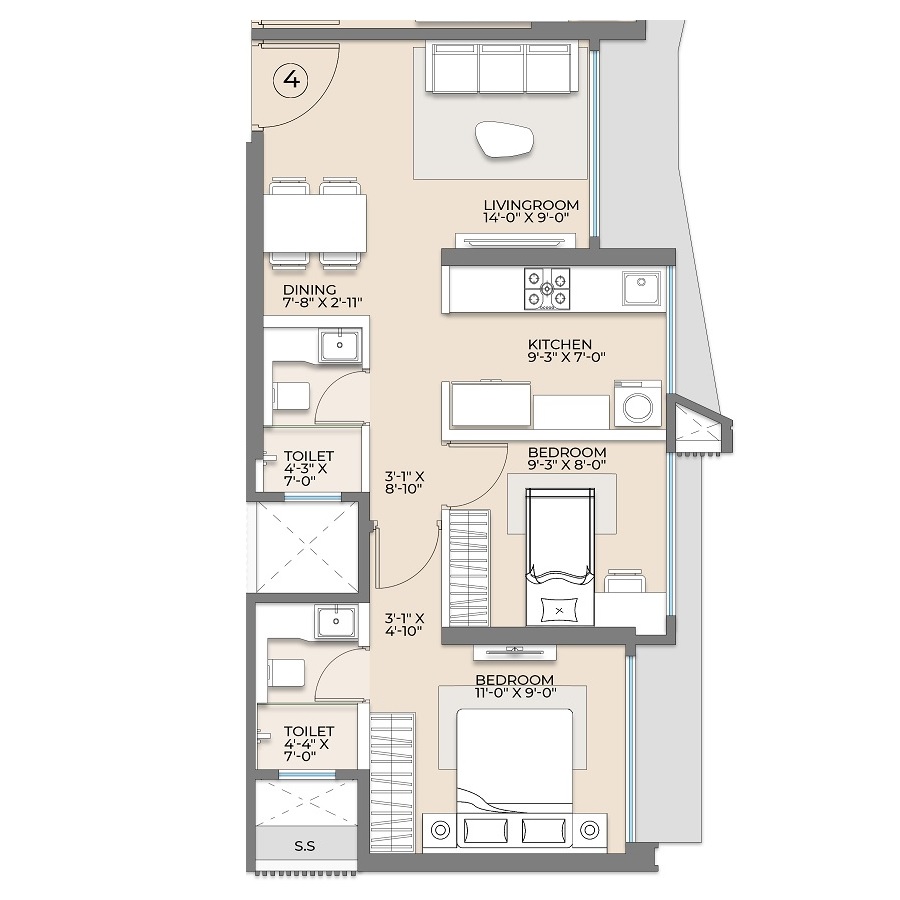 2 BHK 524 Sq. Ft. Apartment in Arkade Rare