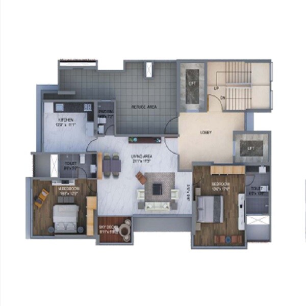 Floor plan of 2 BHK 1182 Sq. Ft. Apartment in Arkade Rise, Mumbai