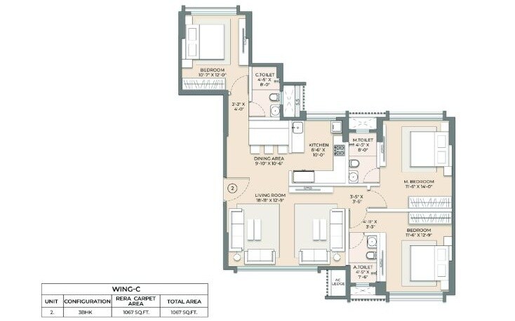 3 BHK 1067 Sq. Ft. Apartment