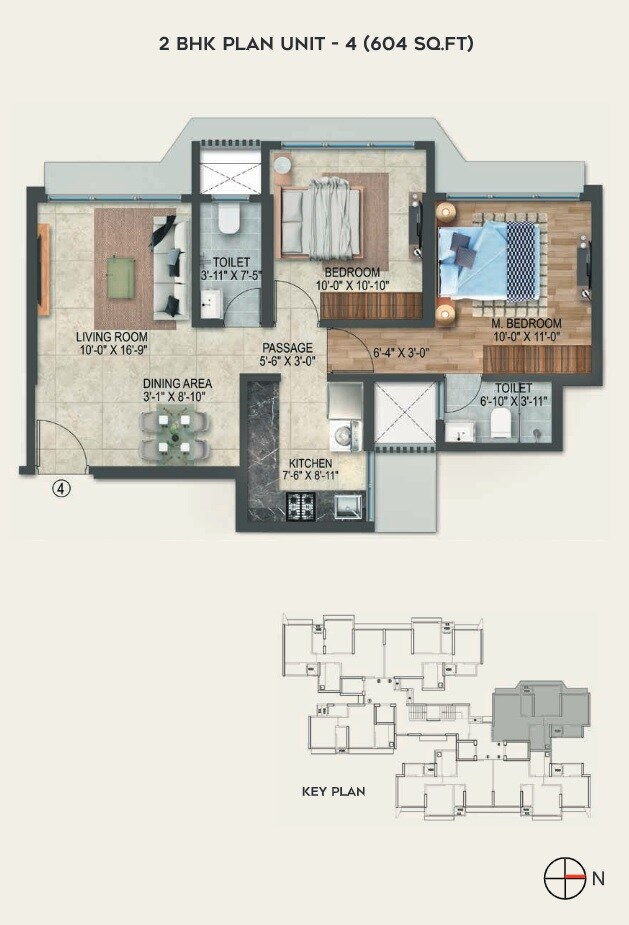 Floor plan of 2 BHK 604 Sq. Ft. Apartment in Arkade Serene, Mumbai