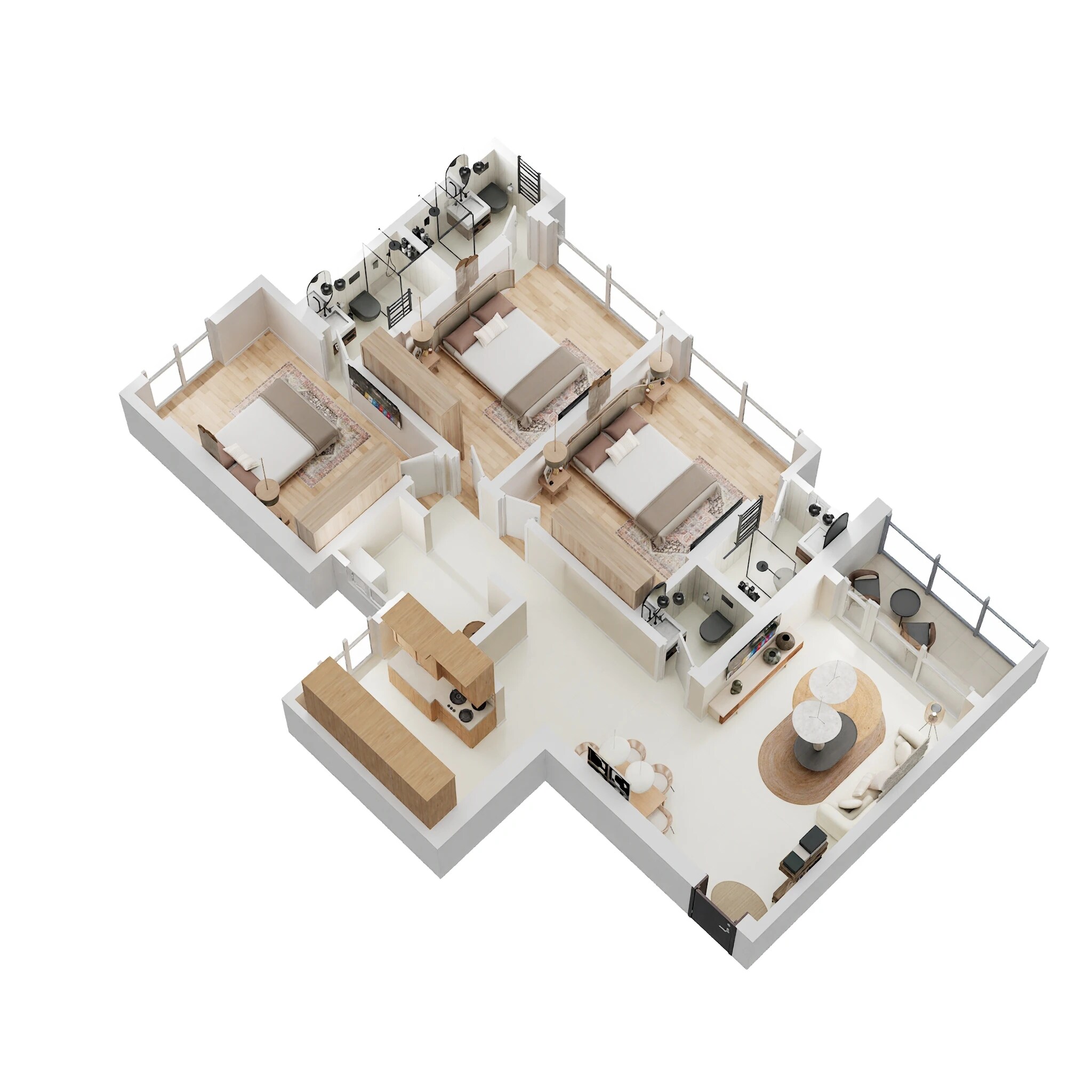 Floor plan of 3 BHK 1060 Sq. Ft. Apartment in Arkade Vistas, Mumbai