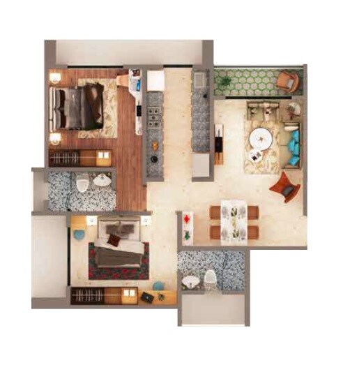 Floor plan of 2 BHK Apartment - 883 sq. ft. in Ary Umar Park, Mumbai