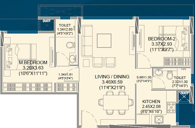 Floor plan of 2 BHK 661 Sq. Ft. Apartment in Ashapura Estado, Mumbai