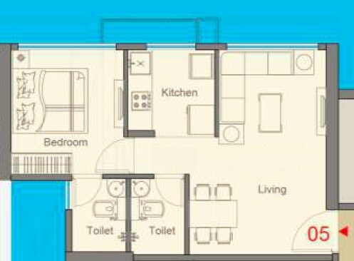 Floor plan of 1 BHK 457 Sq. Ft. Apartment in Ashapura Options Eminente, Mumbai