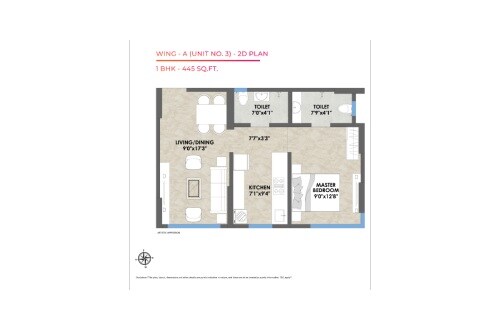 Floor plan of 1 BHK 445 Sq. Ft. Apartment in Ashapura Rang Rekha, Mumbai