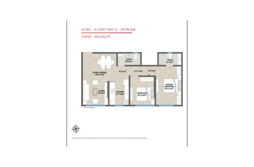 Floor plan of 2 BHK 616 Sq. Ft. Apartment in Ashapura Rang Rekha, Mumbai