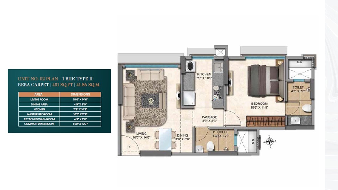 Floor plan of 1 BHK 451 Sq. Ft. Apartment in Ashapura The Legend, Mumbai
