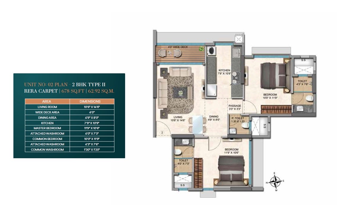 Floor plan of 2 BHK 678 Sq. Ft. Apartment in Ashapura The Legend, Mumbai