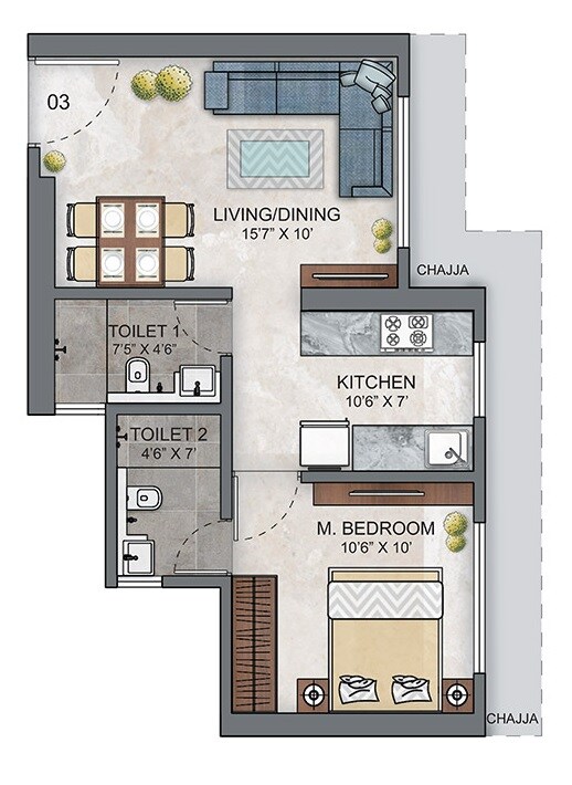 1 BHK 419 Sq. Ft. Apartment