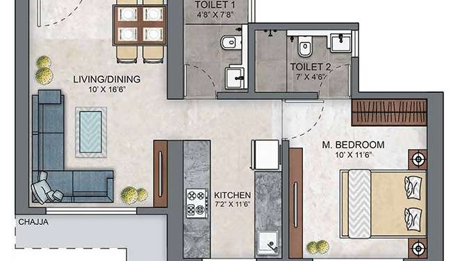 ashar maple phase 1 apartment 1 bhk 421sqft 20212529152556