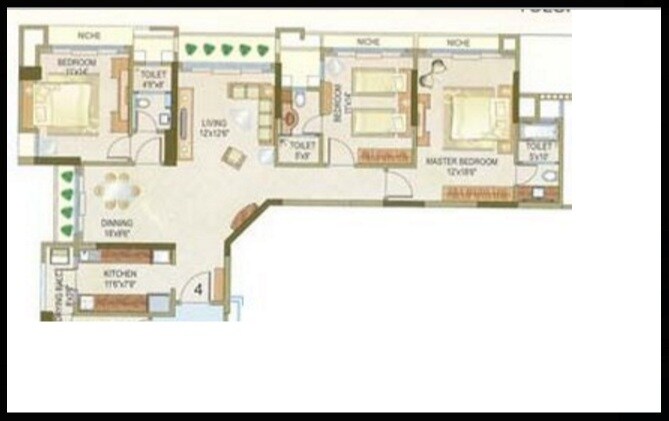 Floor plan of 3 BHK 1915 Sq. Ft. Apartment in Ashford Casa Grande, Mumbai