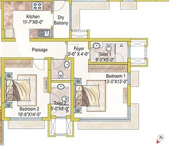 Floor plan of 2 BHK Apartment - 675 sq. ft. in Ashford Royale, Mumbai