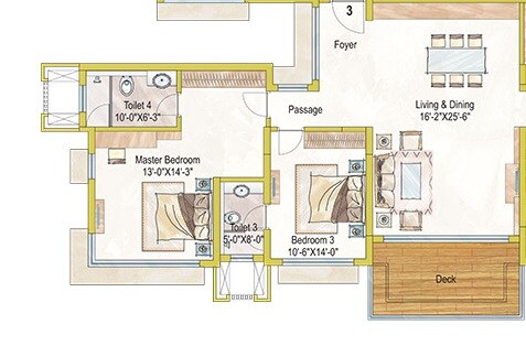 Floor plan of 2 BHK Apartment - 1017 sq. ft. in Ashford Royale, Mumbai