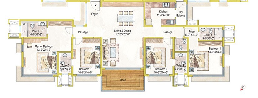 Floor plan of 4 BHK Apartment - 1793 sq. ft. in Ashford Royale, Mumbai