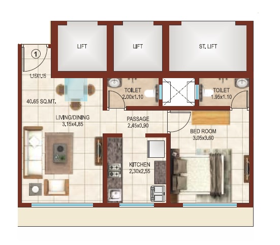 1 BHK 438 Sq. Ft. Apartment in Ashirwad Queens Square
