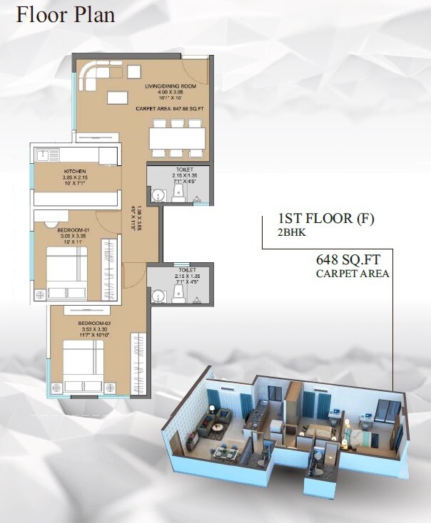 2 BHK 648 Sq. Ft. Apartment