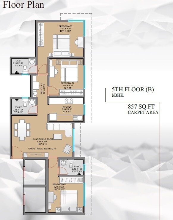 3 BHK 857 Sq. Ft. Apartment