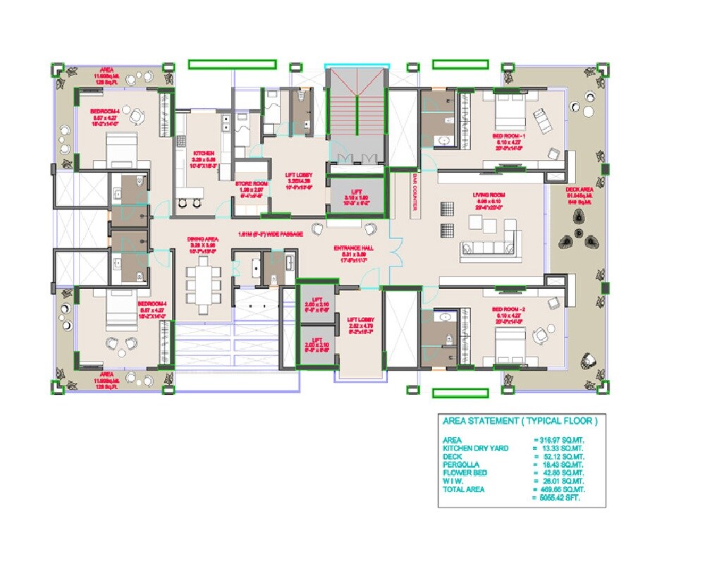 Floor plan of 4 BHK 5055 Sq. Ft. Apartment in Ashish Raj Mahal, Mumbai
