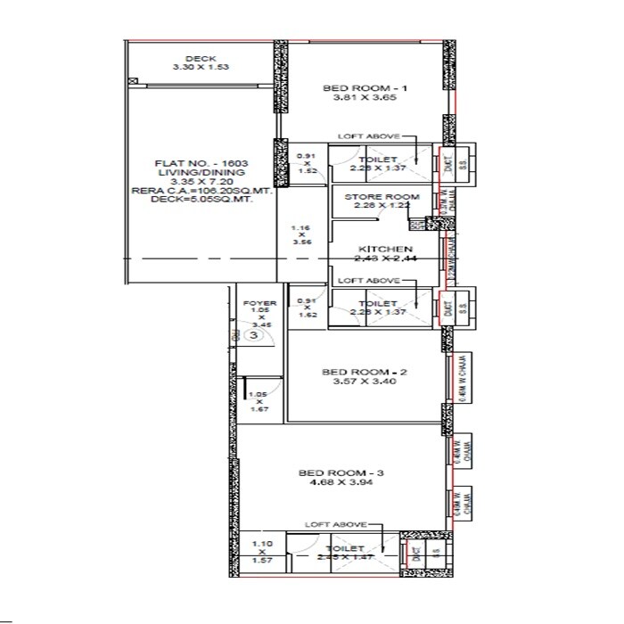 Floor plan of 3 BHK 1197 Sq. Ft. Apartment in Ashok Aurum Endeavour, Mumbai