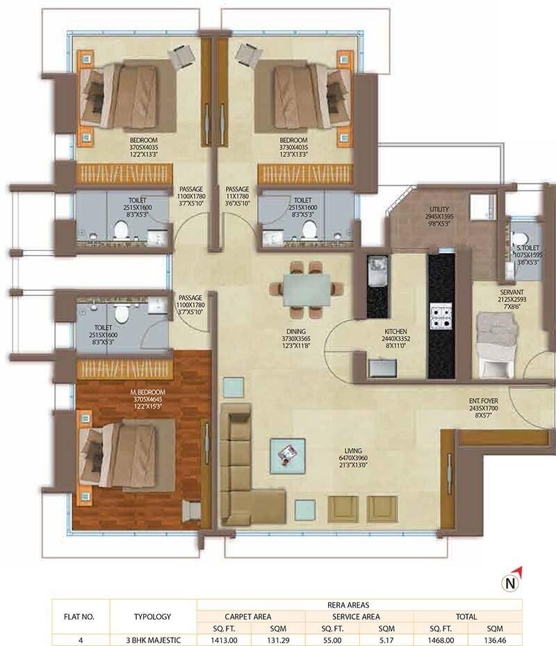 3 BHK 1413 Sq. Ft. Apartment