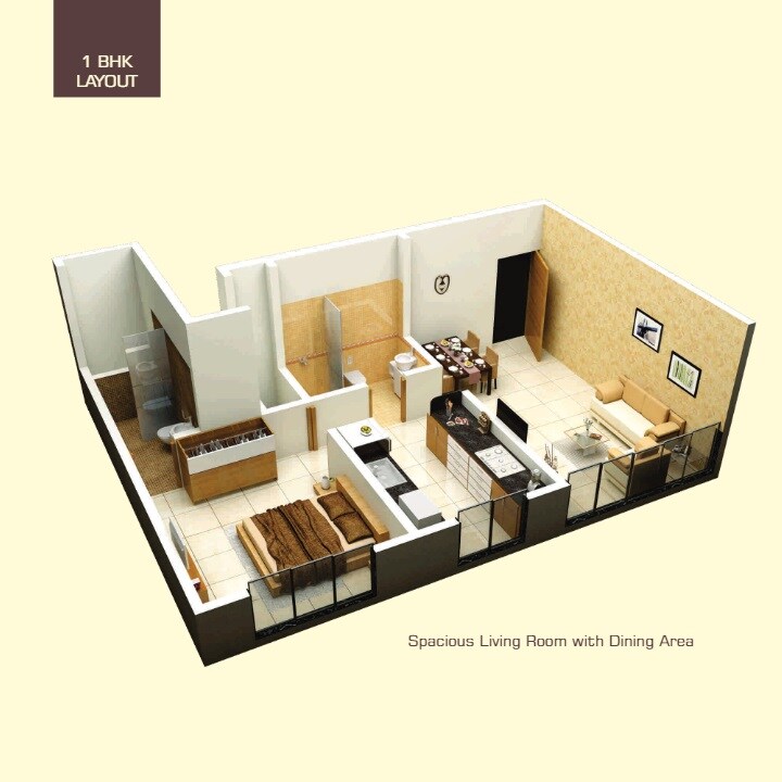 Floor plan of 1 BHK 470 Sq. Ft. Apartment in Ashok Therwani Swaroop, Mumbai
